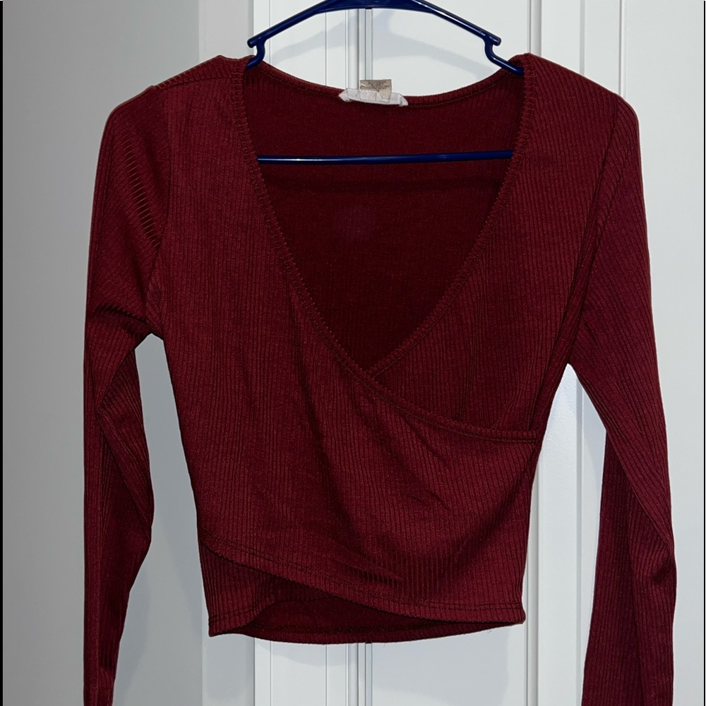 Maroon Long Sleeve Crop Top